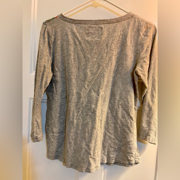 ANTHROPOLOGIE Grey 3/4 sleeve tee with detail at neck.  Fun for holidays. - Picture 4 of 5